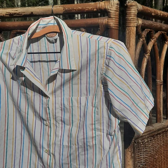 🍀3/15 Picket and Past Stripped Vintage 80s Shirt - Picture 2 of 5